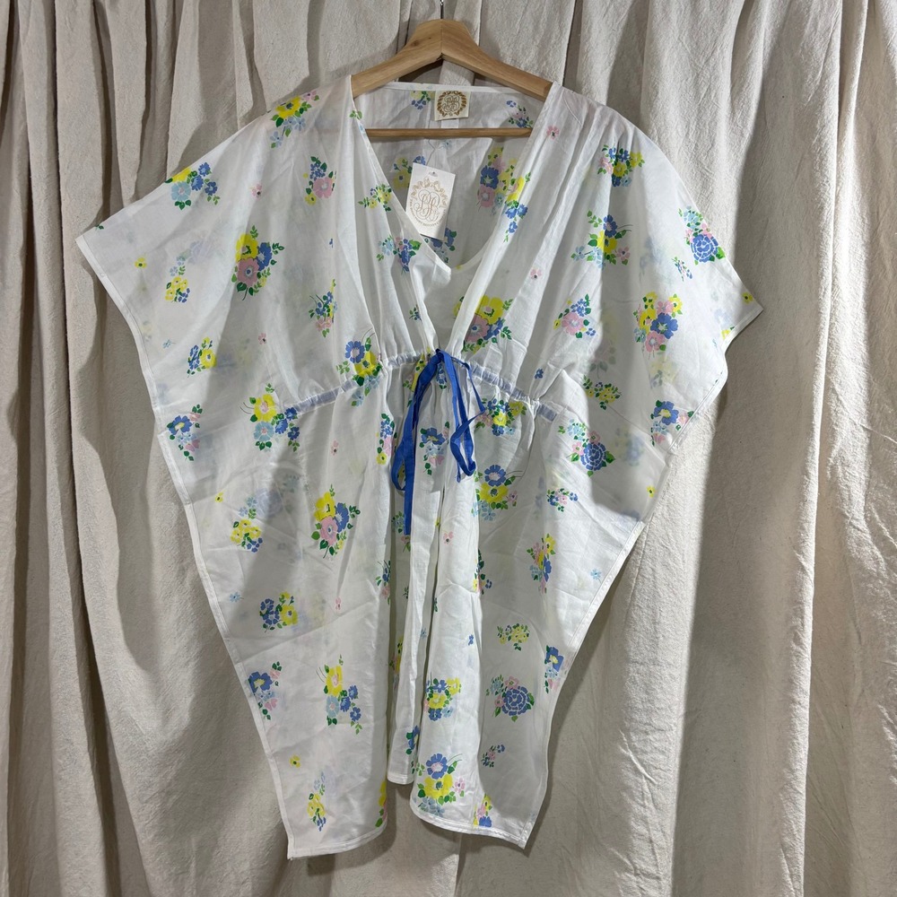 The Beaufort Bonnet Company Womens Floral Cotton Kaftan Swim Cover Up White OS